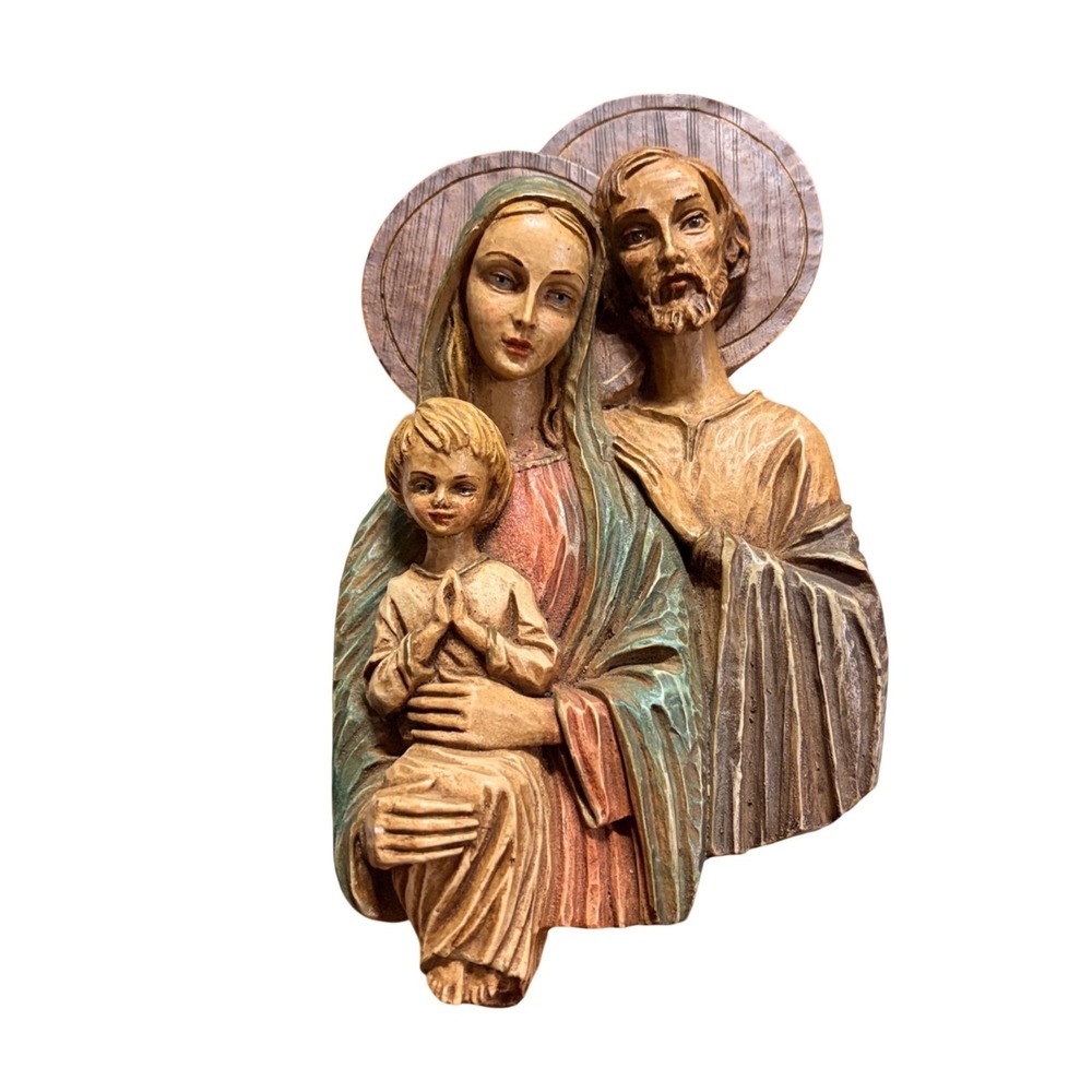 Vintage Holy Family Wall Plaque 3D Religious Decor Jesus Mary Joseph Italy 9.5"
